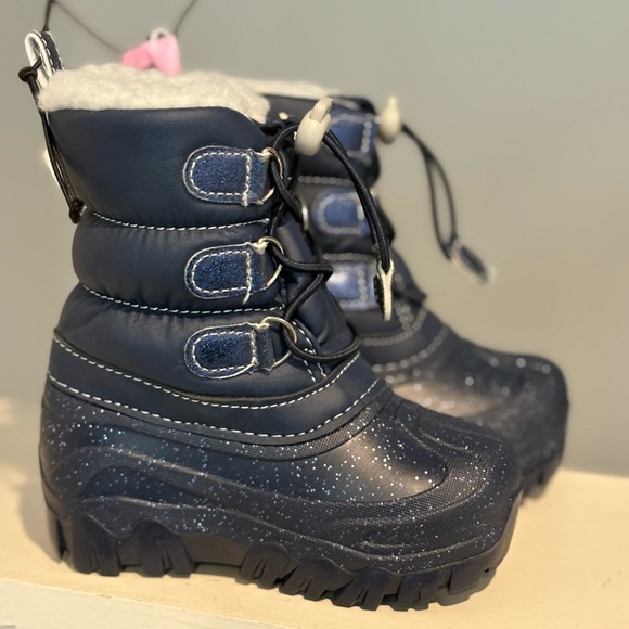 Member's Mark Snow Winter Rain Boot, Faux Fur-Lined Blue Sparkle Kids Sz 7/8 - Picture 4 of 8